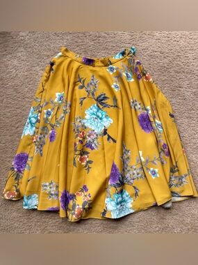 Modcloth Mustard Yellow Floral Swing Skirt